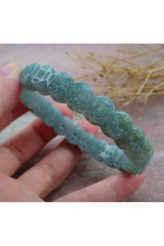 Certified Icy Green Burma 100% Natural A JADE Jadeite Money Coin Bangle Bracelet 58 mm 671861 TN