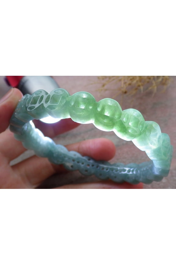 Certified Icy Green Burma 100% Natural A JADE Jadeite Money Coin Bangle Bracelet 64 mm 672093 TN