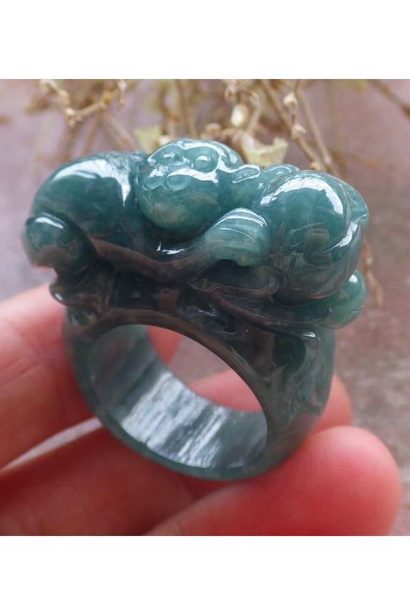 Certified Icy Green Burma 100% Natural A JADE Jadeite Monkey Peach RING USA. 9.25 RING 648255 TN