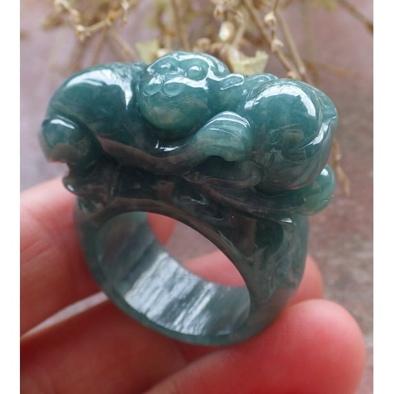 Certified Icy Green Burma 100% Natural A JADE Jadeite Monkey Peach RING USA. 9.25 RING 648255 TN