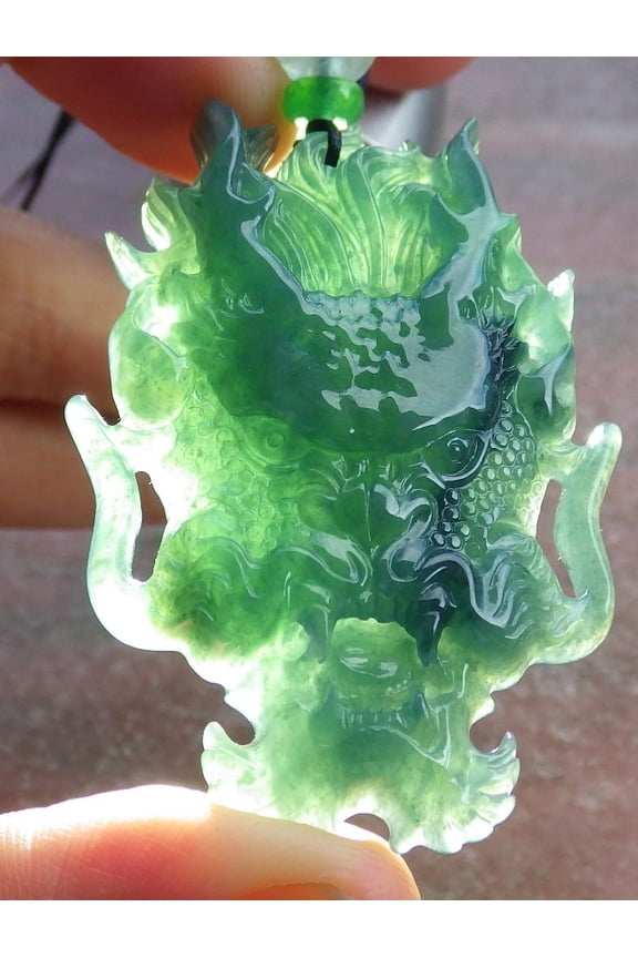 Certified Icy Green Burma 100% Natural A Jade jadeite Pendant Dragon Head Necklace 667812 TN