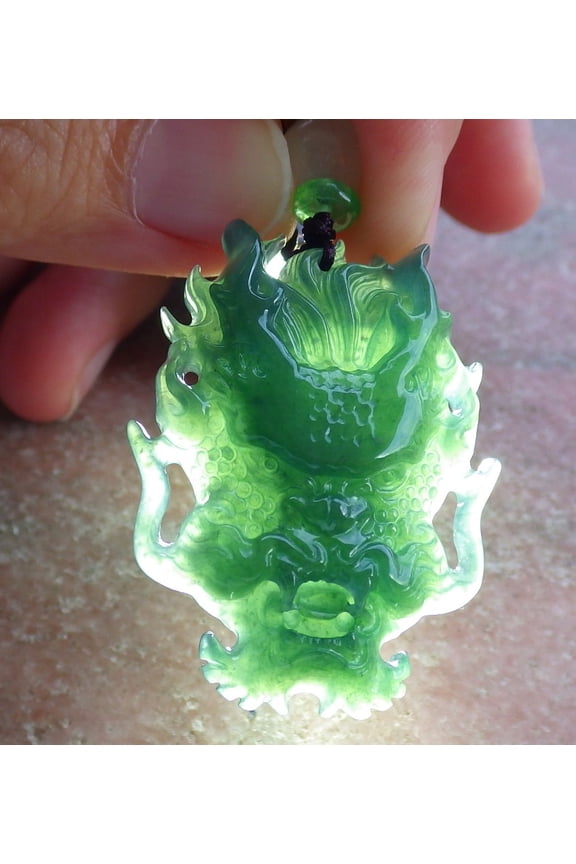 Certified Icy Green Burma 100% Natural A Jade jadeite Pendant Dragon Head Necklace 668258 TN