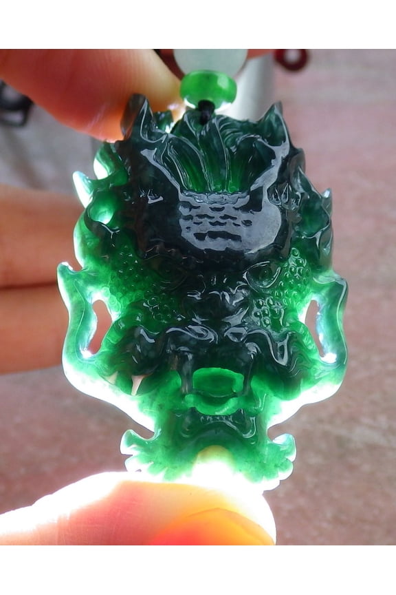 Certified Icy Green Burma 100% Natural A Jade jadeite Pendant Dragon Head Necklace 669050 TN