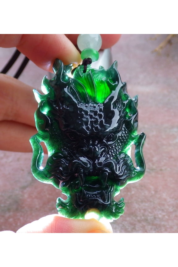 Certified Icy Green Burma 100% Natural A Jade jadeite Pendant Dragon Head Necklace 669078 TN