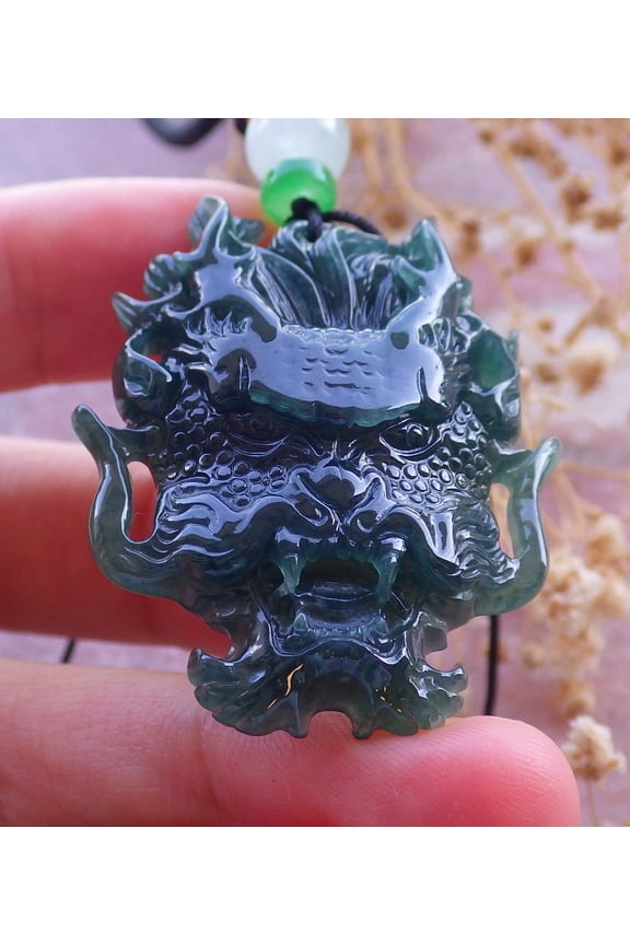 Certified Icy Green Burma 100% Natural A Jade jadeite Pendant Dragon Head Necklace 669238 TN