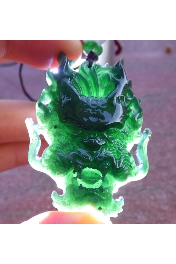 Certified Icy Green Burma 100% Natural A Jade jadeite Pendant Dragon Head Necklace 669347 TN