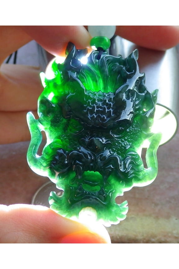 Certified Icy Green Burma 100% Natural A Jade jadeite Pendant Dragon Head Necklace 669357 TN