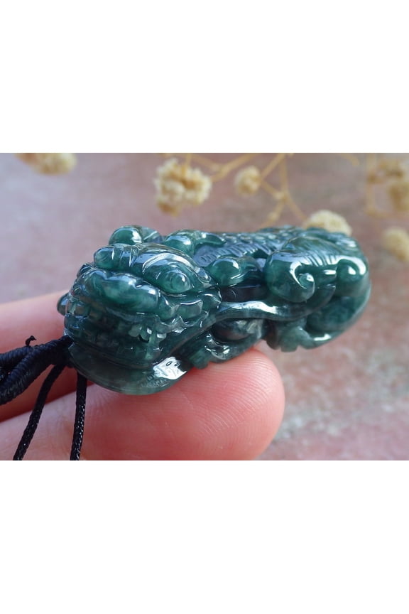 Certified Icy Green Burma 100% Natural A Jade jadeite Pendant Dragon Pi Xiu Ruyi Coin Necklace 674281 TN