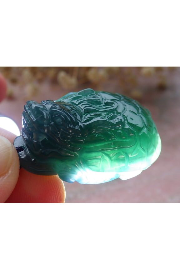 Certified Icy Green Burma 100% Natural A Jade jadeite Pendant Dragon Turtle Coin Necklace 674613 TN