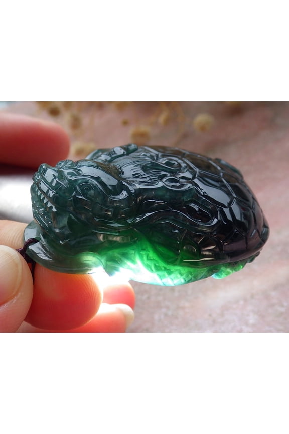 Certified Icy Green Burma 100% Natural A Jade jadeite Pendant Dragon Turtle Coin Necklace 674629 TN