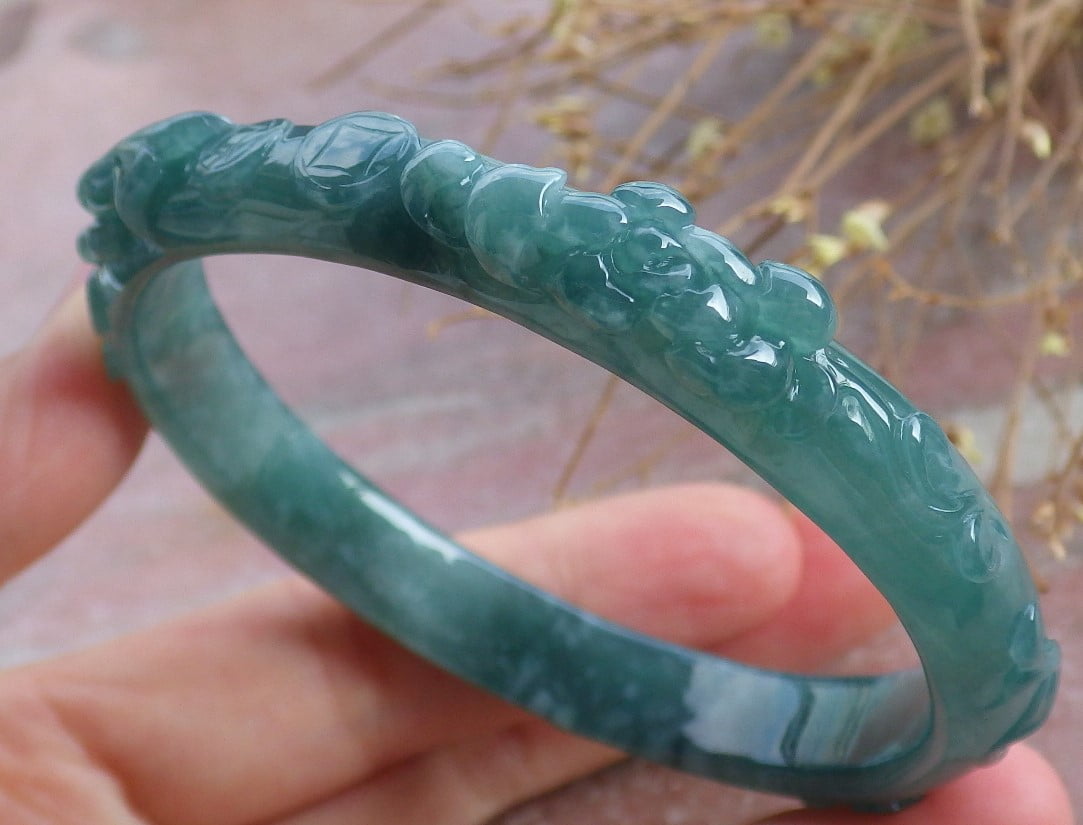 Certified Icy Green Burma Natural A JADE Jadeite Bird Flower Coin