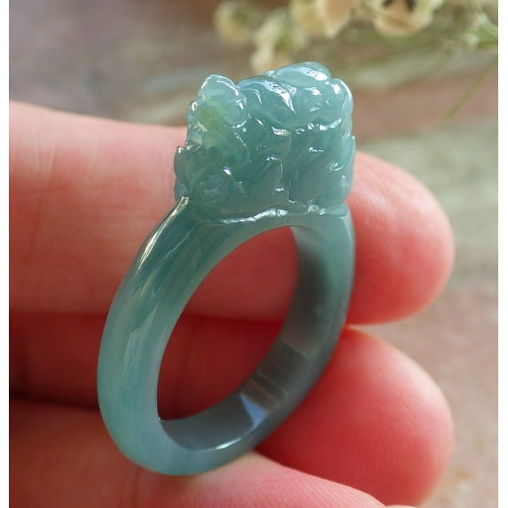 Certified Icy Green Burma Natural A JADE Jadeite Dragon Pi Xiu RING USA. 6.5 RING 587738 TN