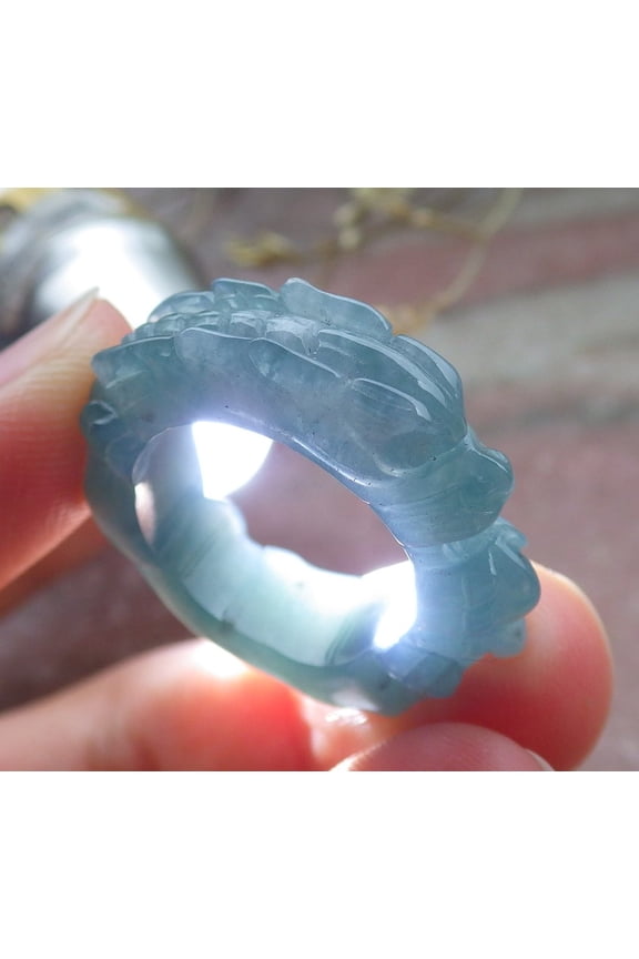 Certified Icy Green Burma Natural A JADE Jadeite Dragon RING USA. 6.5 RING 649120 TN