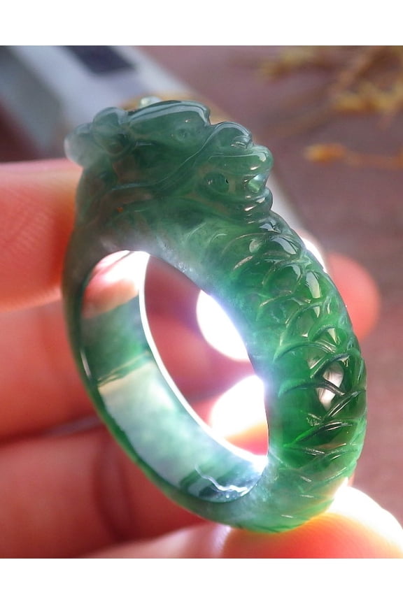 Certified Icy Green Burma Natural A JADE Jadeite Dragon RING USA. 9.25 RING 653360 TN