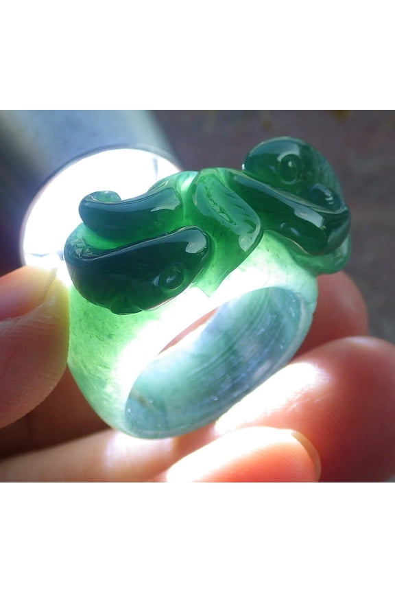 Certified Icy Green Burma Natural A JADE Jadeite Fish RING USA. 7.5 RING 671307 TN