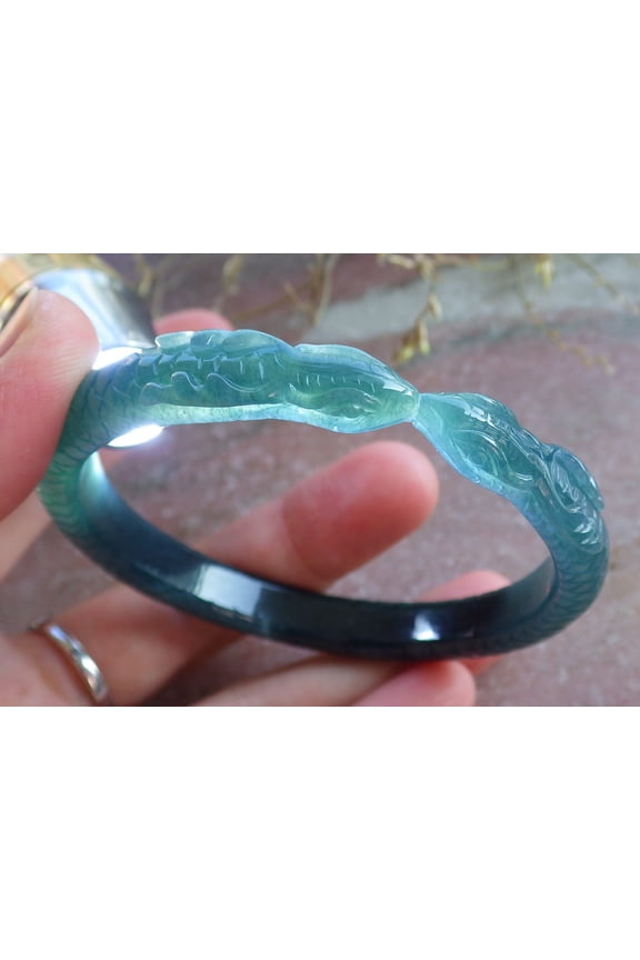 Certified Icy Green Burma Natural A JADE Jadeite Snake Bangle Bracelet 56 mm 650547 TN