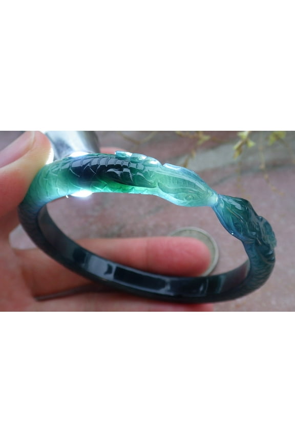 Certified Icy Green Burma Natural A JADE Jadeite Snake Bangle Bracelet 61 mm 649913 TN