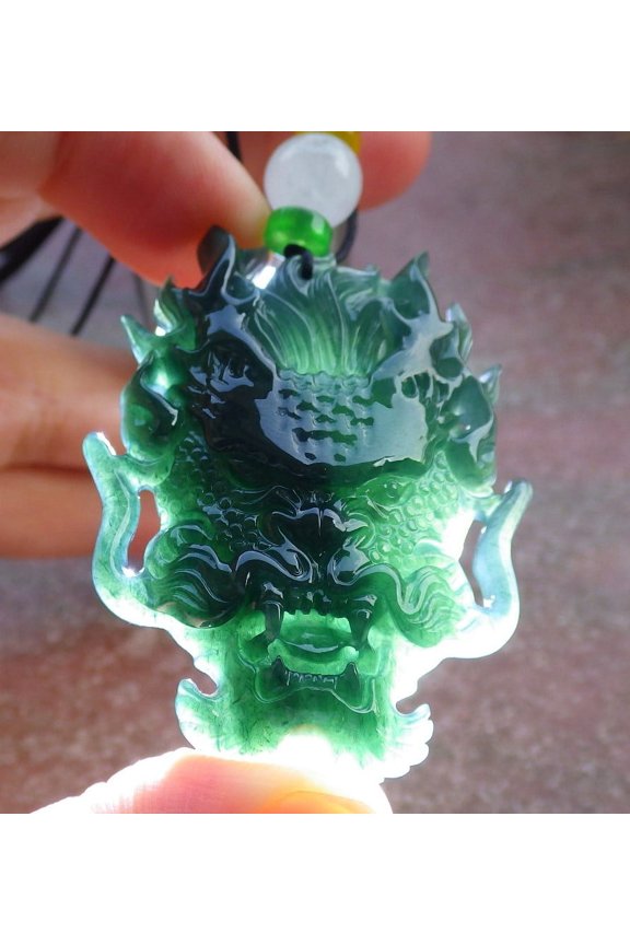 Certified Icy Green Burma Natural A Jade jadeite Pendant Dragon Head Necklace 673762 TN