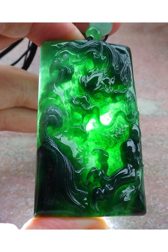 Certified Icy Green Burma Natural A Jade jadeite Pendant Dragon Necklace 674703 TN