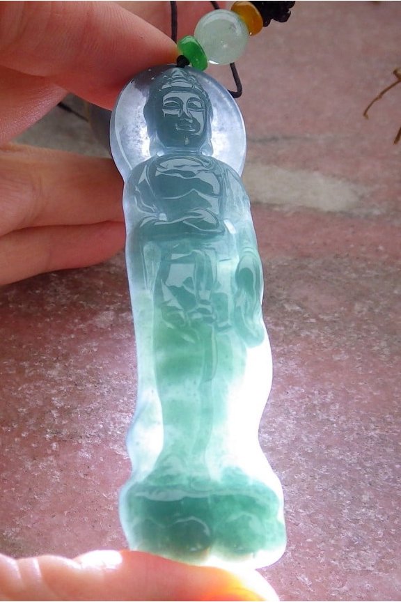 Certified Icy Green Burma Natural A Jade jadeite Pendant Guanyin Kwan Yin Lotus Flower Necklace 657439 TN