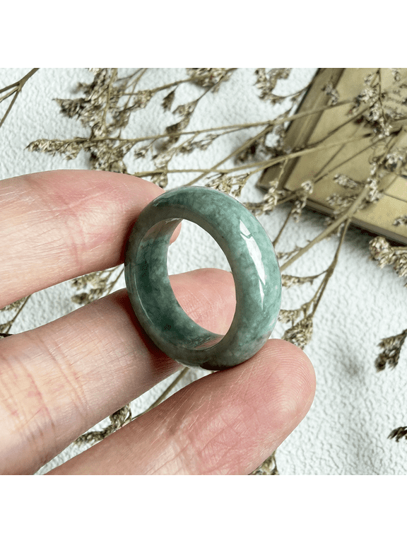 Certified Icy Green Natural A JADE Jadeite Carved ring USA.6.75 101051