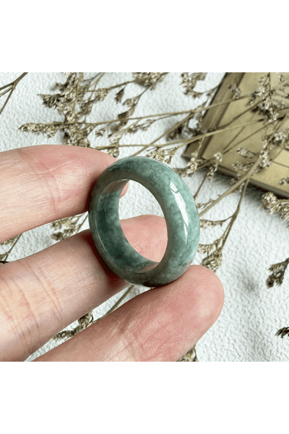 Certified Icy Green Natural A JADE Jadeite Carved ring USA.6.75 101051
