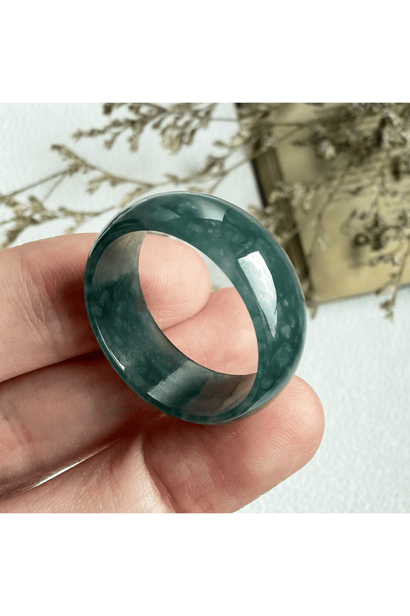Certified Icy Green  Natural A JADE Jadeite Circle RING USA. 10.5 100113