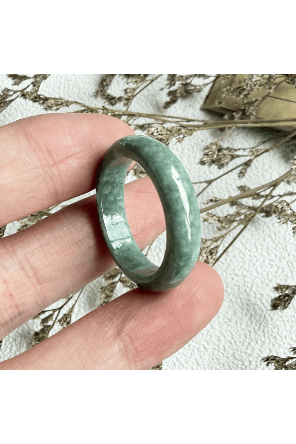 Certified Icy Green Natural A JADE Jadeite Circle RING USA.10.5 101132
