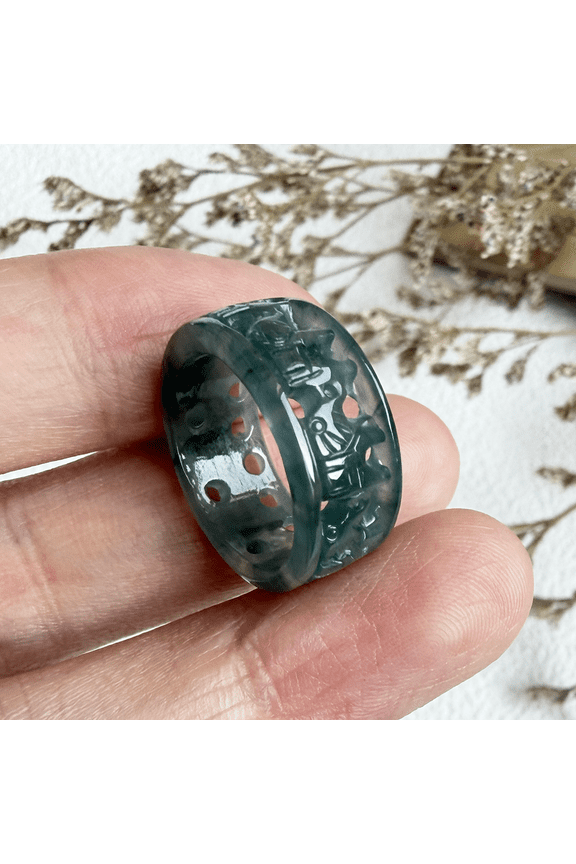 Certified Icy Green Natural A JADE Jadeite Circle RING USA.4 100479