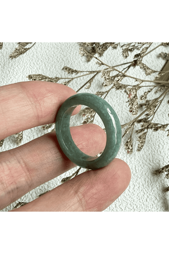 Certified Icy Green Natural A JADE Jadeite Circle RING USA.8 101087