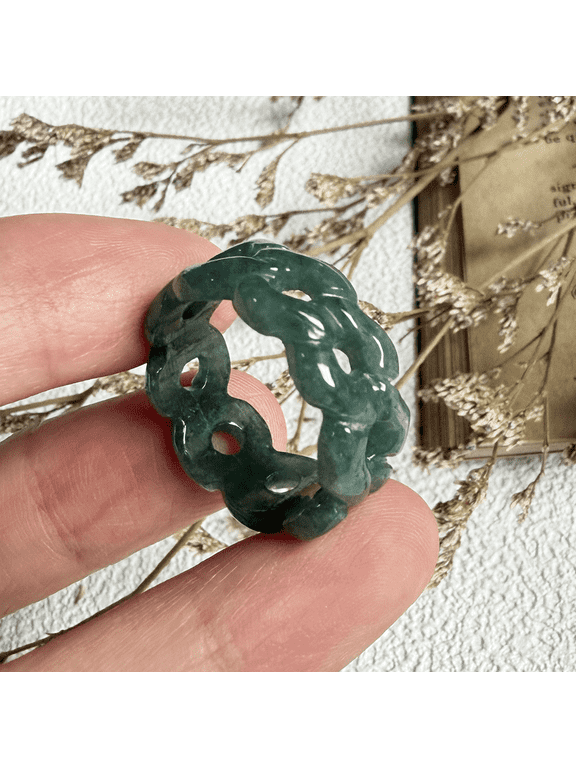 Certified Icy Green Natural A JADE Jadeite Circle RING USA.8.75 101589