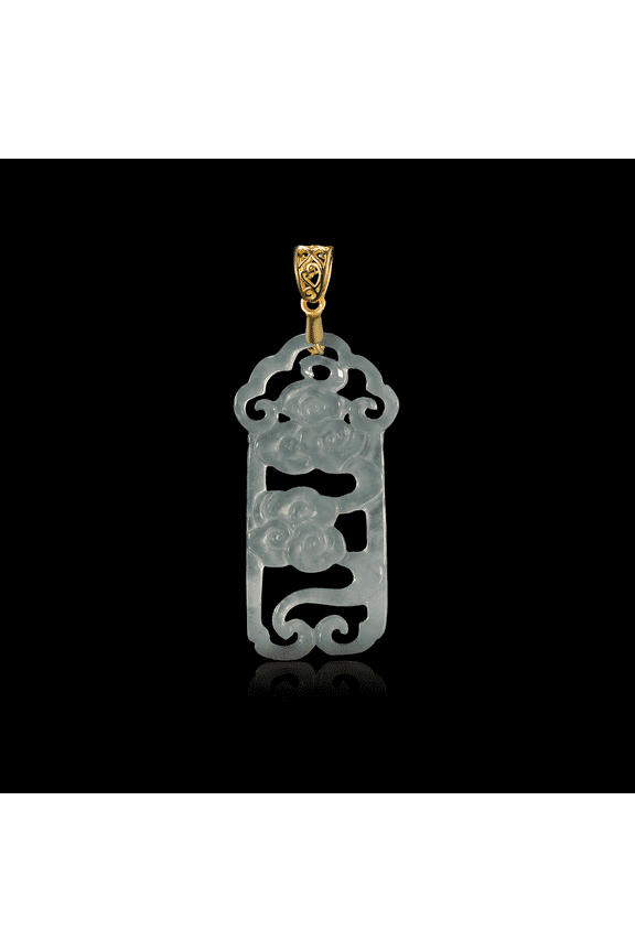 Certified Icy Green Natural A Jade jadeite Necklace Pendant Ruyi Flower 100354