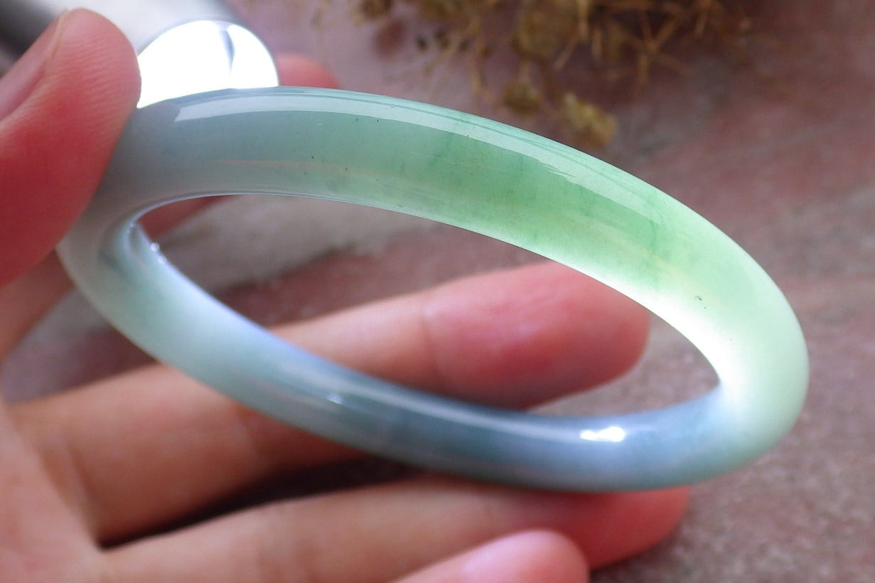 Certified Icy Green Pale Lavender Burma 100% Natural A JADE Jadeite Circle Bangle Bracelet 53 mm 662053 TN