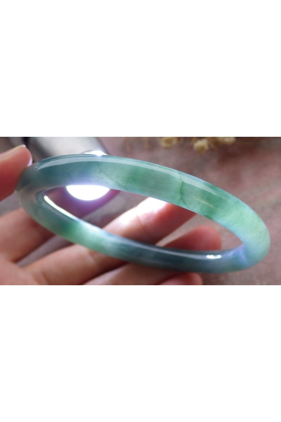 Certified Icy Green Pale Lavender Burma 100% Natural A JADE Jadeite Circle Bangle Bracelet 59 mm 660724 TN