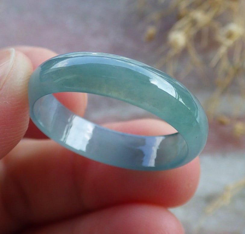 GOJADE Certified Icy Green Pale Lavender Burma 100% Natural A JADE Jadeite Circle RING USA. 10.25 RING 670461 TN