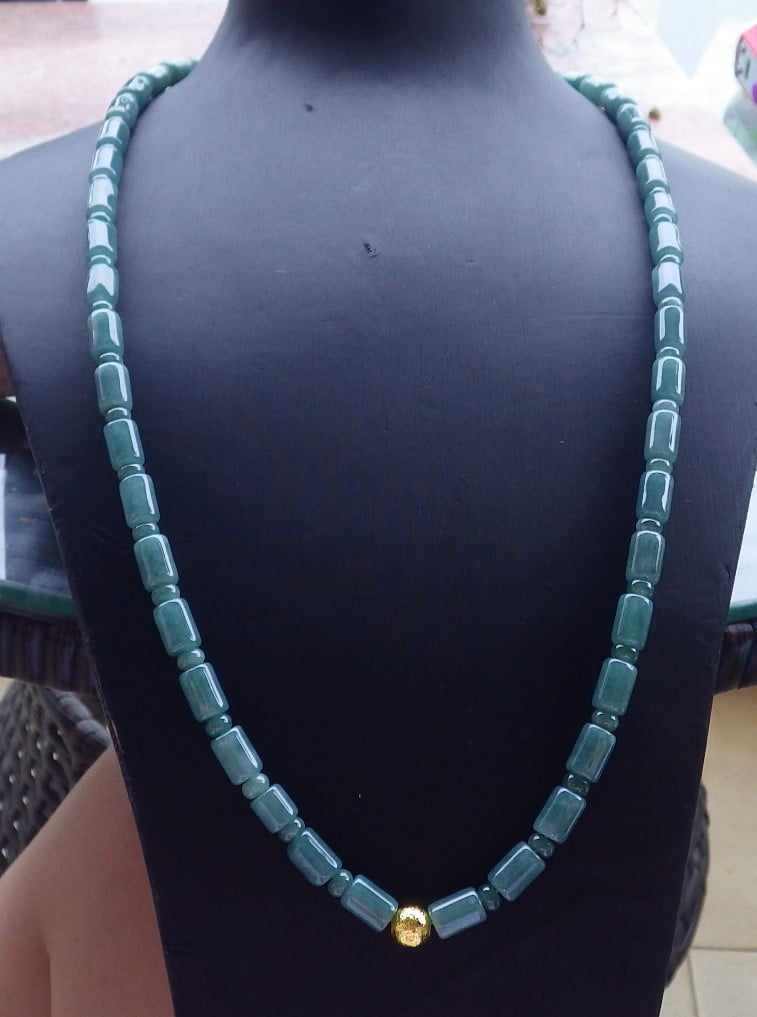 GOJADE Certified Icy Green Pale Lavender Burma 100% Natural A JADE Jadeite bead Beads Circle Bamboo Necklace 26 inches 663687 TN