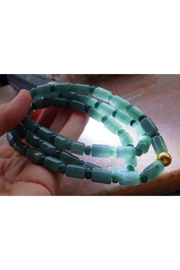 Certified Icy Green Pale Lavender Burma 100% Natural A JADE Jadeite bead Beads Circle Necklace 25 inches 659845 TN