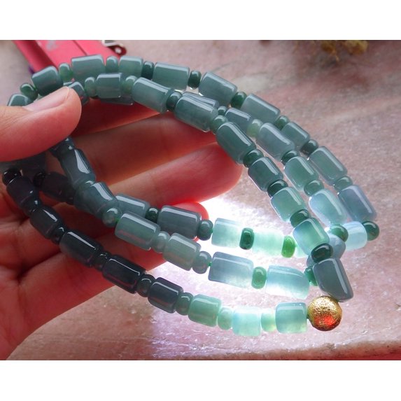 Certified Icy Green Pale Lavender Burma 100% Natural A JADE Jadeite bead Beads Circle Necklace 25 inches 662084 TN