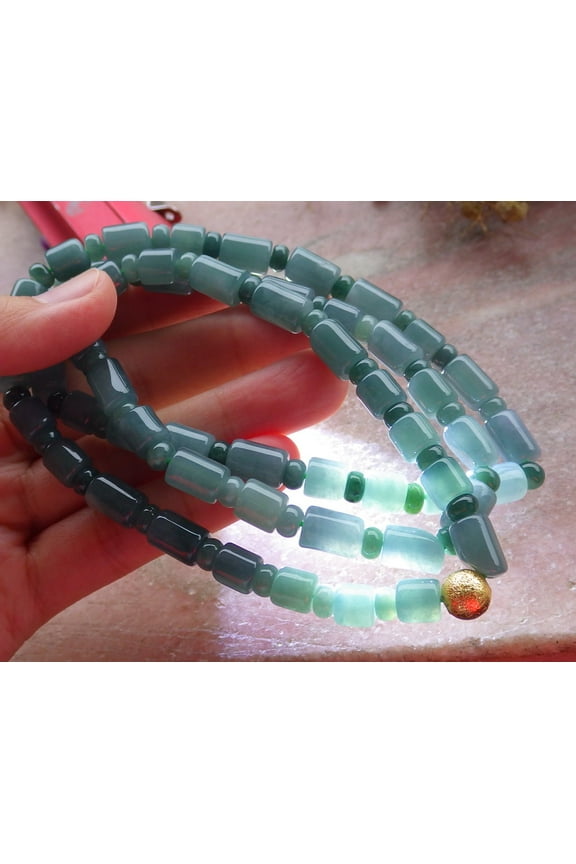 Certified Icy Green Pale Lavender Burma 100% Natural A JADE Jadeite bead Beads Circle Necklace 25 inches 662084 TN