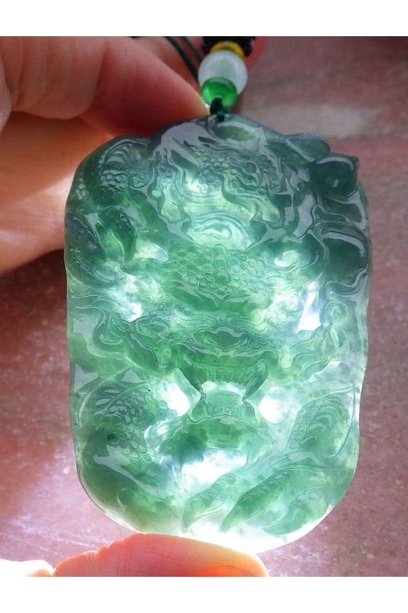Certified Icy Green Pale Lavender Burma 100% Natural A Jade jadeite Pendant Dragon Coin Necklace 659478 TN