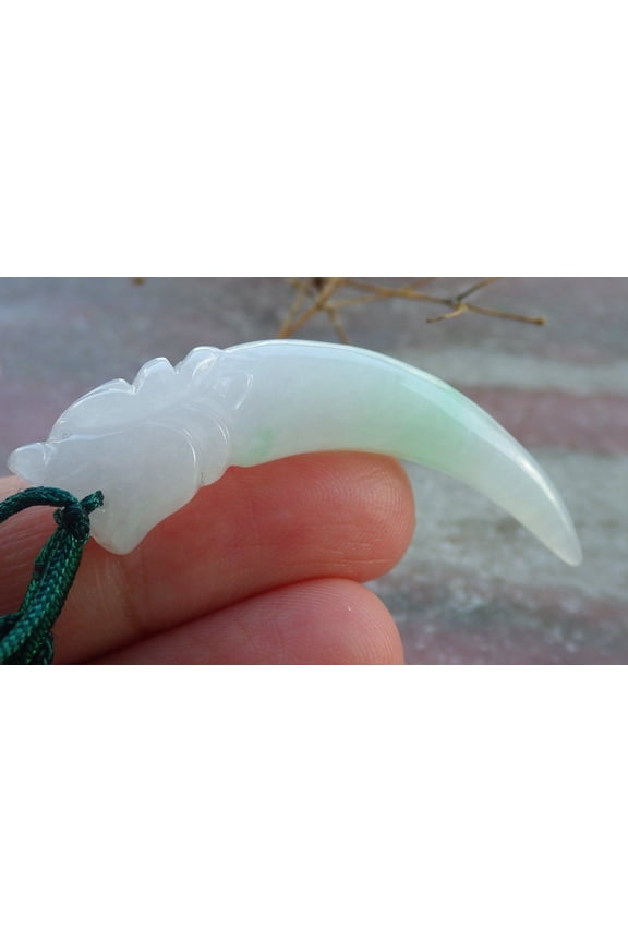 Certified Icy Green Pale Lavender Burma 100% Natural A Jade jadeite Pendant Dragon tooth Necklace 667640 TN