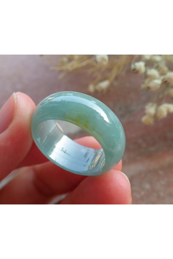 Certified Icy Green Yellow Burma 100% Natural A JADE Jadeite Circle RING USA. 7.5 RING 594891 TN