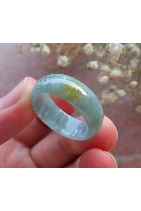 Certified Icy Green Yellow Burma 100% Natural A JADE Jadeite Circle RING USA. 9 RING 595160 TN
