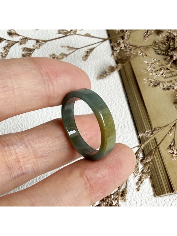 Certified Icy Green Yellow Natural A JADE Jadeite Circle RING USA.7.25 102316