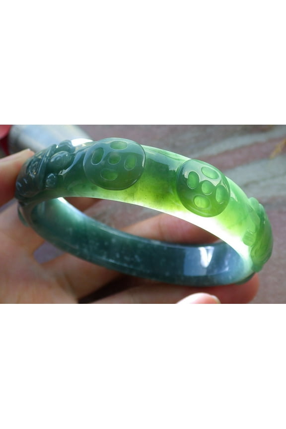 Certified Icy Yellow Green Burma 100% Natural A JADE Jadeite Turtle Coin Bangle Bracelet 57 mm 670584 TN