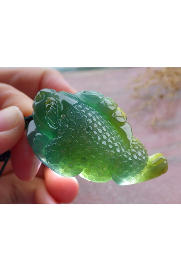Certified Icy Yellow Green Burma 100% Natural A Jade jadeite Pendant Frog Toad Money Coin Necklace 671962 TN