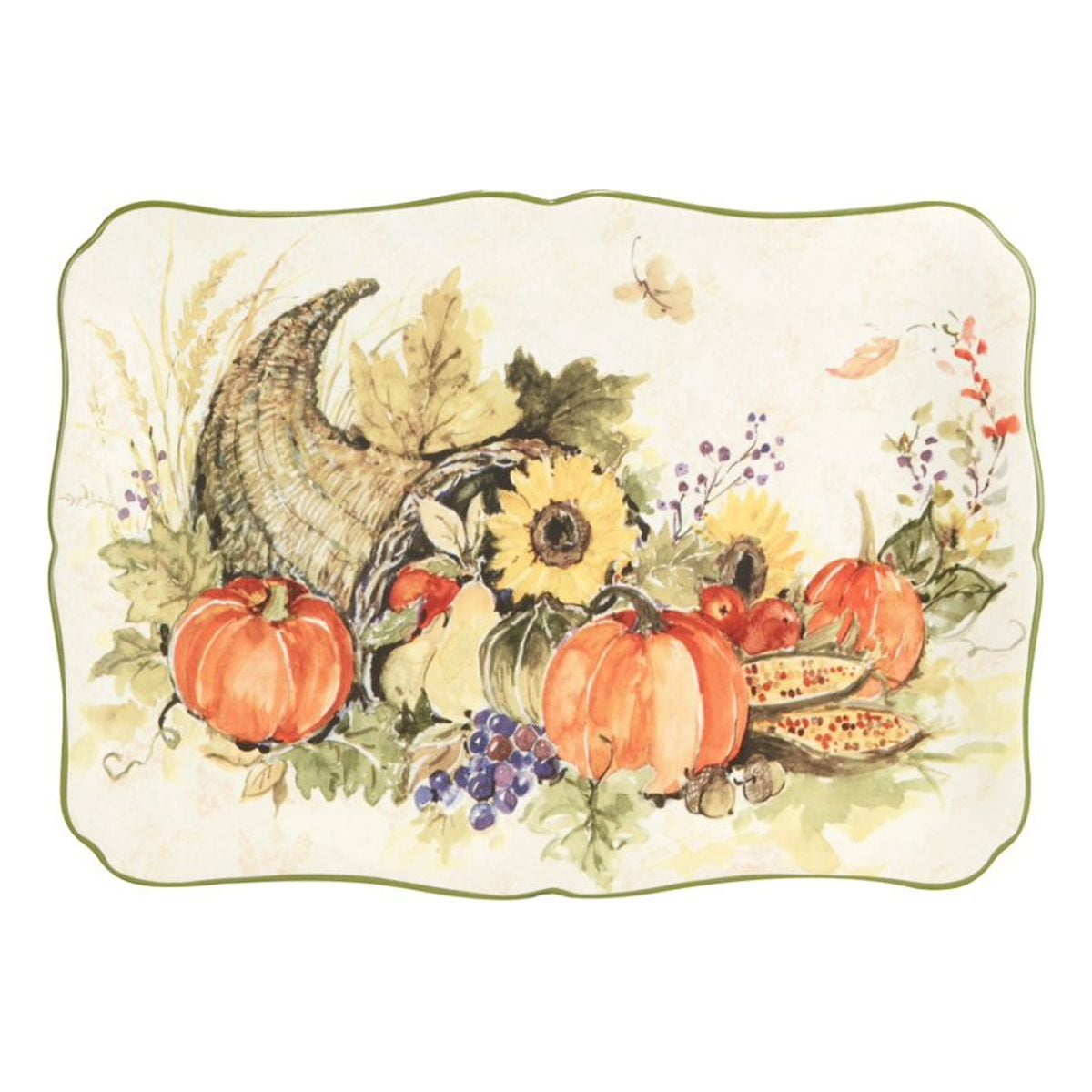 Harvest Morning Multicolor Ceramic Rectangular Serving Platter