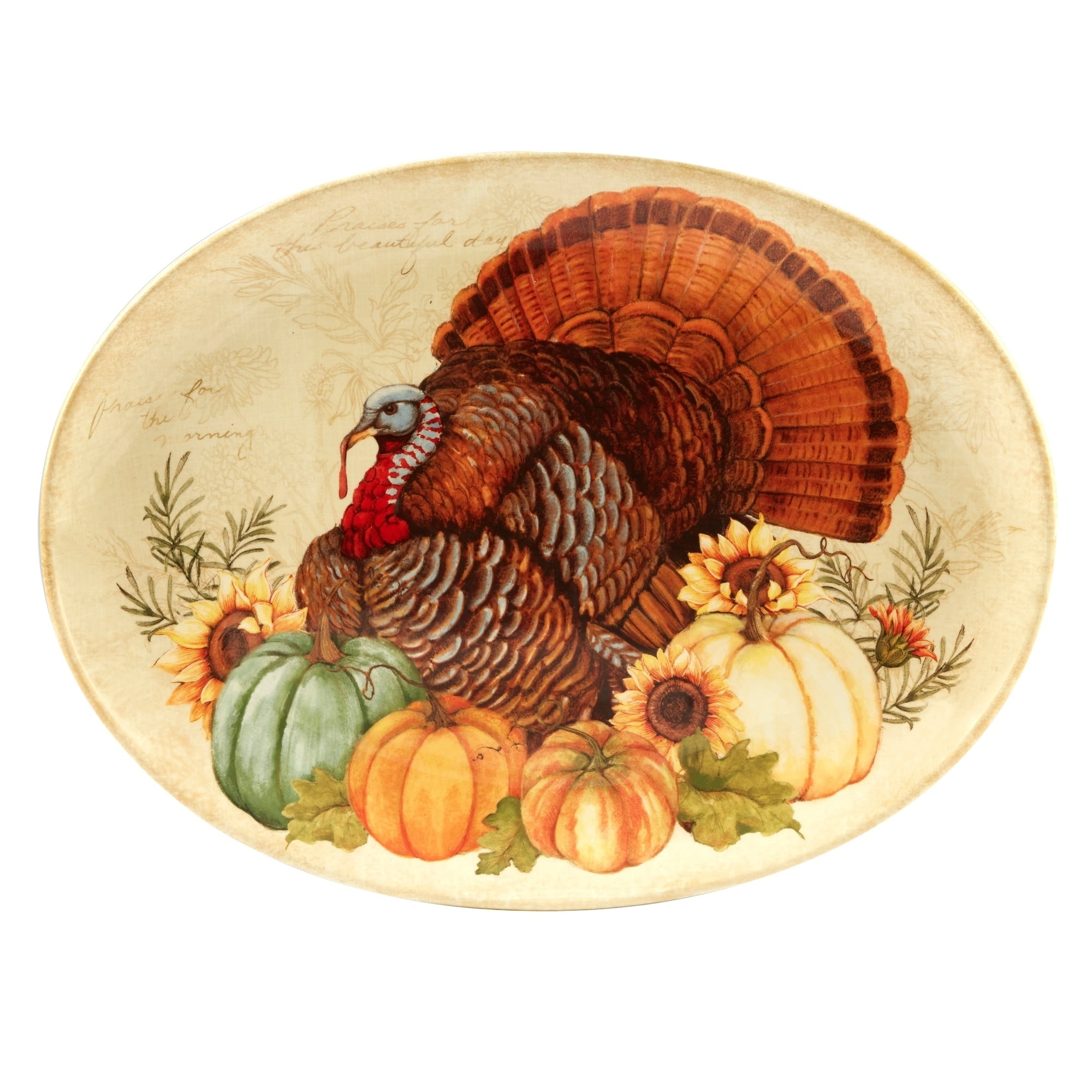 Rustic Multicolor Ceramic Oval Serving Platter with Animal and Floral Print