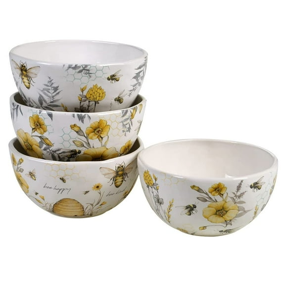 Certified International 28143 Bee Sweet Ice Cream Bowl,Set of 4, 5.25-inch Diameter
