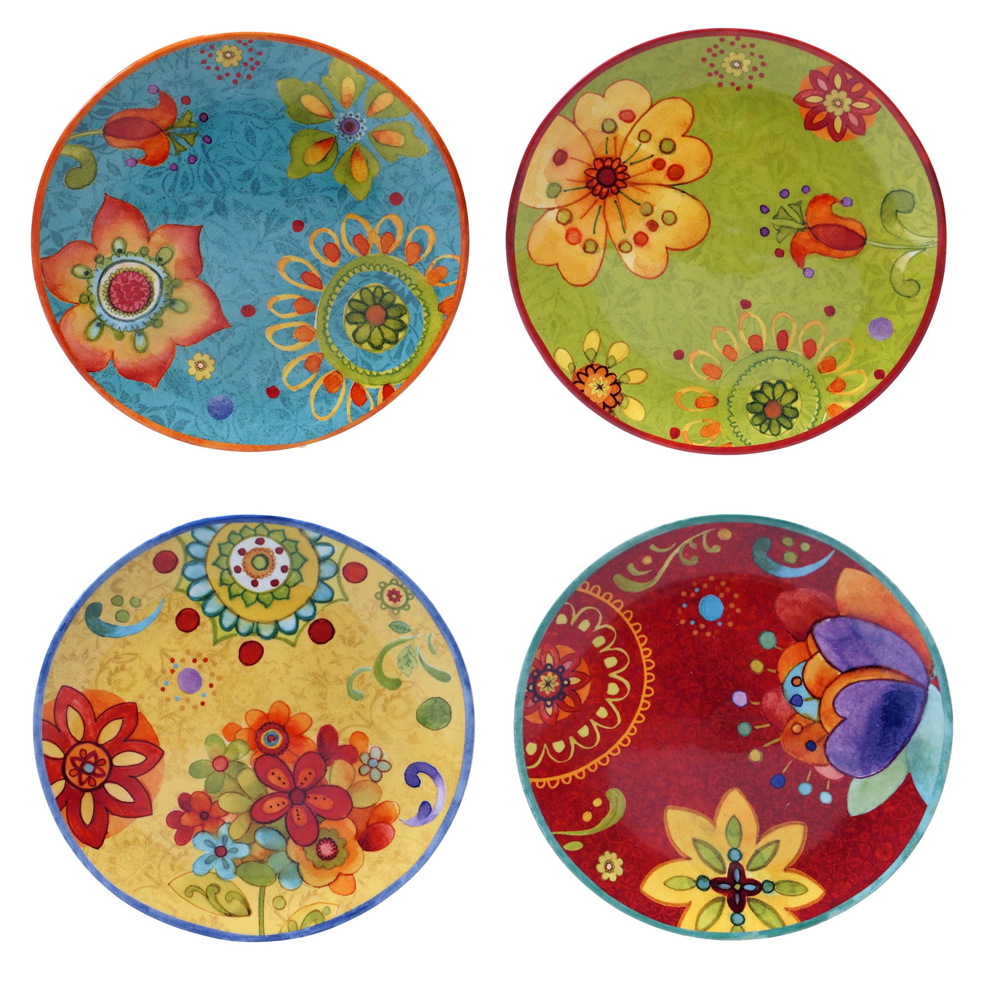 Tunisian Sunset Hand-Painted Multicolor Ceramic Salad Plates Set